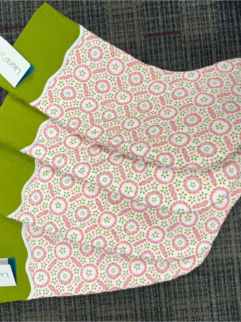 4 Laura Park Green & Pink Floral Scalloped stockings Rosie